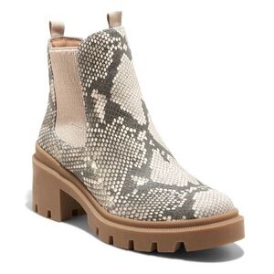 Cai Snake Print Double Gore Vegan Combat Lug Sole Chelsea Boots 10